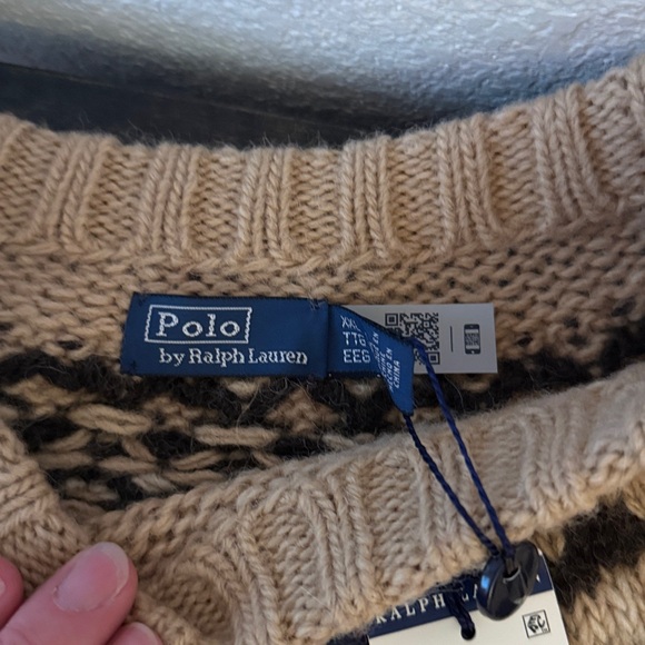 Polo Ralph Lauren Red Tan Fair Isle Wool Alpaca Classic Crew Sweater Size XXL - Picture 8 of 11